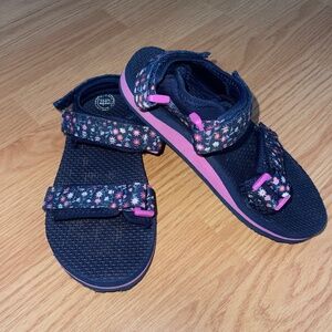 Little Girls Wonder Nation Blue & Purple Floral Double Adjustable Strap Sandals